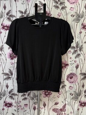 Michael Kors Black Blouse Top Short Sleeve Smocked Waist Size S NWT